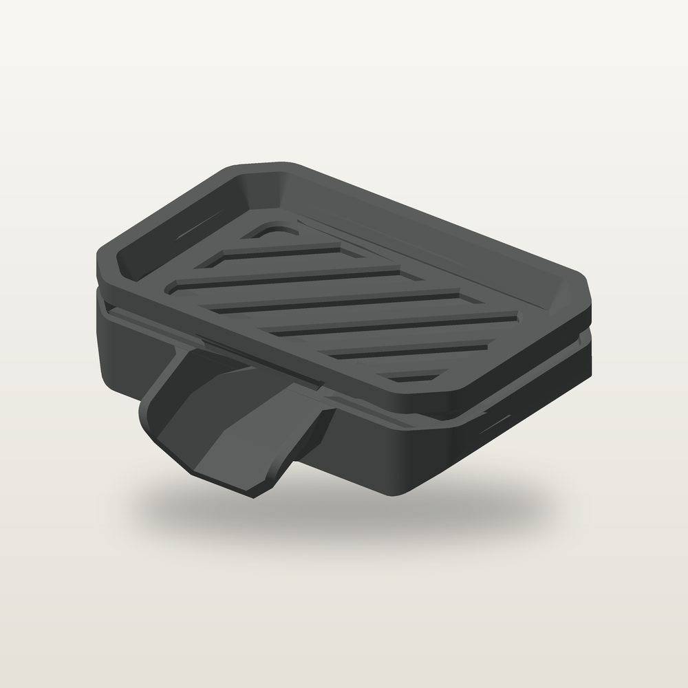 Exact STL-derived digital render of the assembled two-piece Dry-Drain Soap Saver in black. Digital illustration, not a photograph; printed texture and finish may vary.