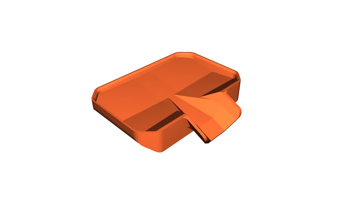 Digital geometry preview of the commercially licensed two-piece soap-saver source model. Not a finished-product photograph.